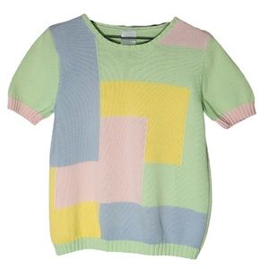 Vintage Short Sleeve Pastel Color Block Sweater Size M